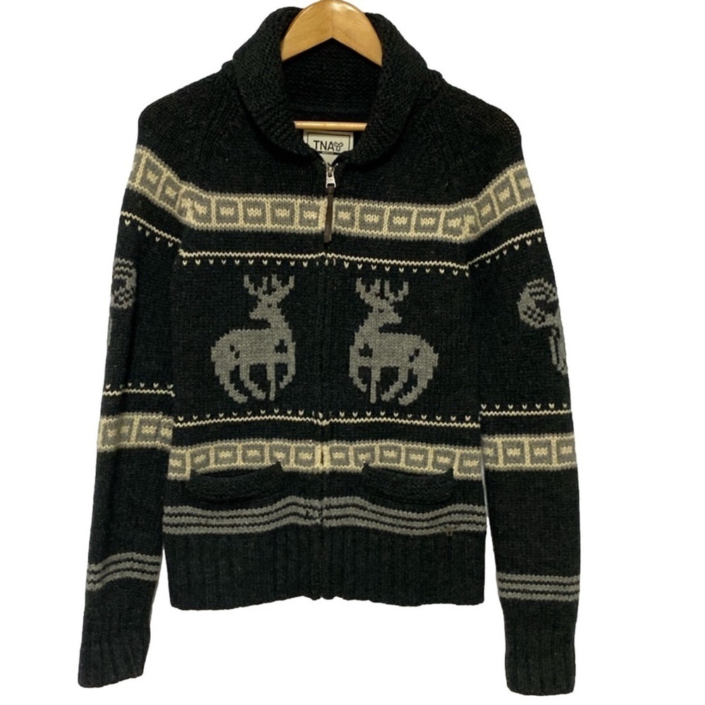 TNA Charcoal and Cream Women's Cardigan Sweater